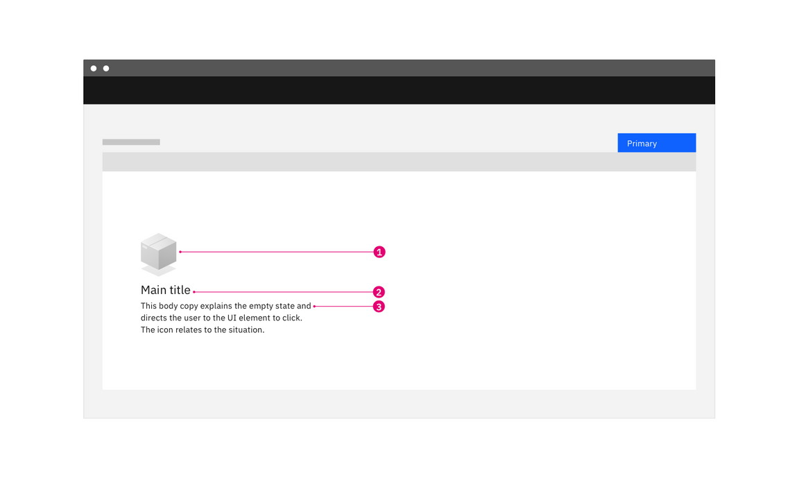 Basic empty state with instruction to click UI element Basic empty state with instruction to click UI element